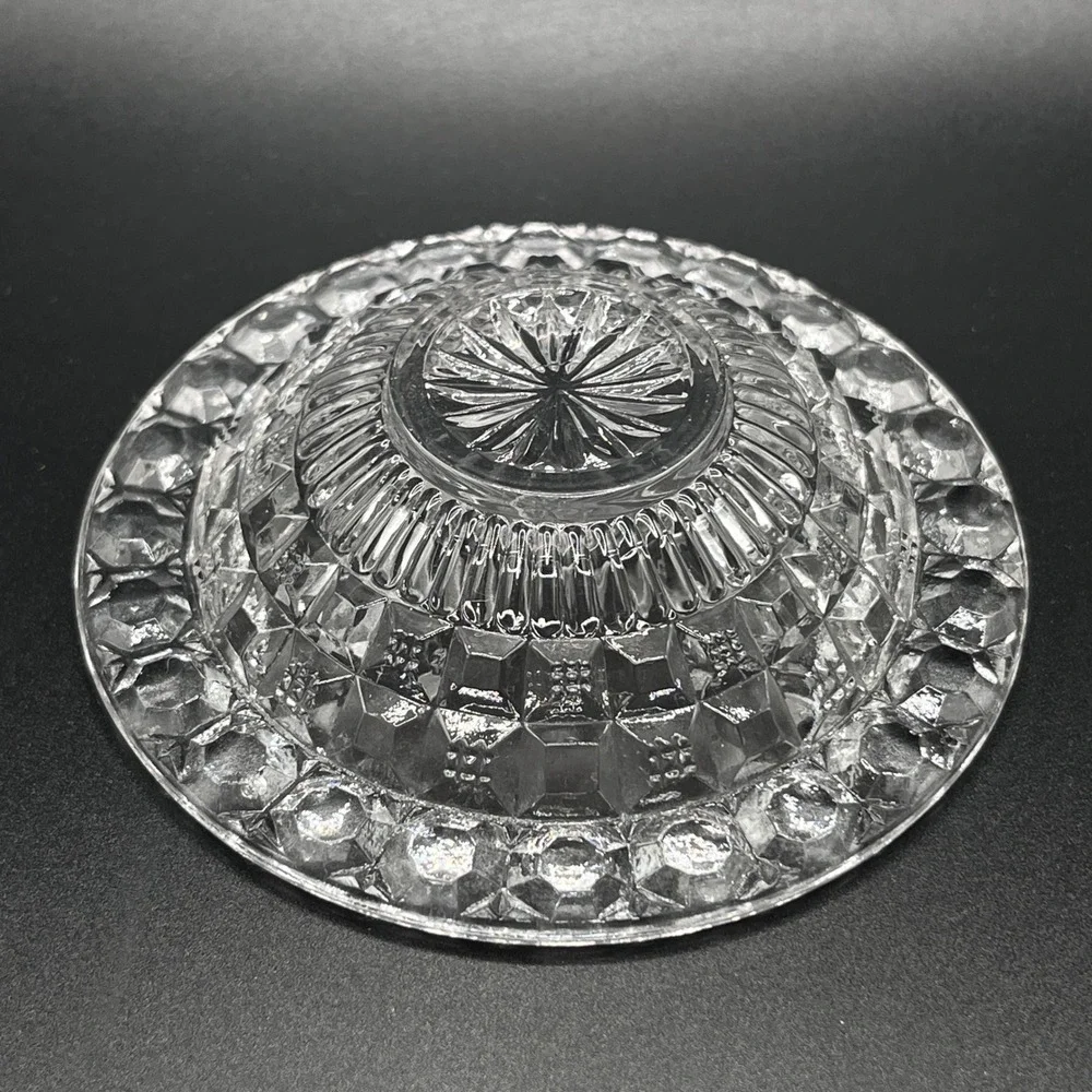 McKee Tappan Child Toy Clear Pressed Glass Round Butter Dish‎ Lid Flying Saucer